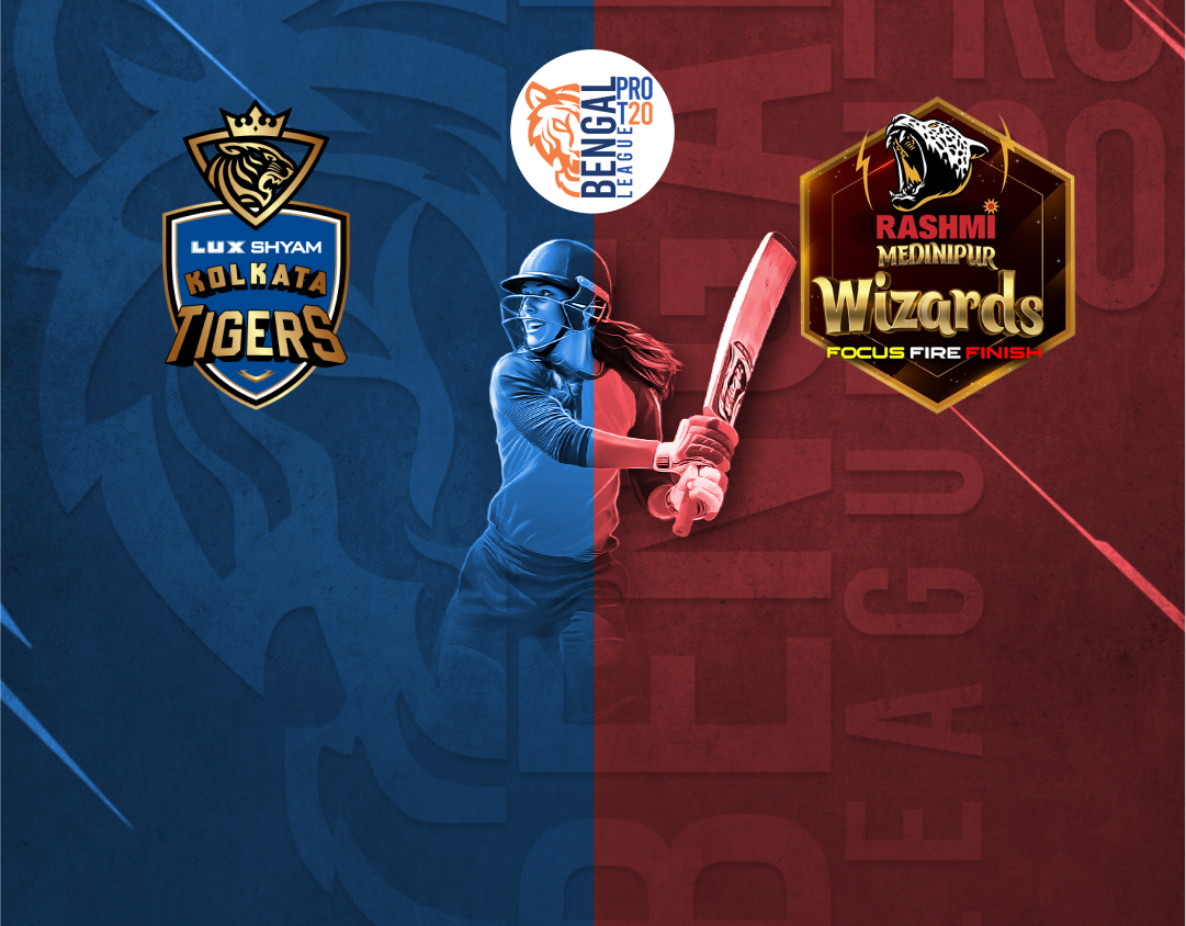 Match 18 of bengal women's pro t20 league, 2025: lux shyam kolkata tigers womens vs rashmi medinipur wizards womens banner