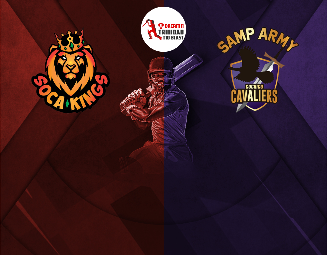Match 14 of dream11 trinidad t10 blast, 7th edition, 2025: soca kings vs samp army cocrico cavaliers banner