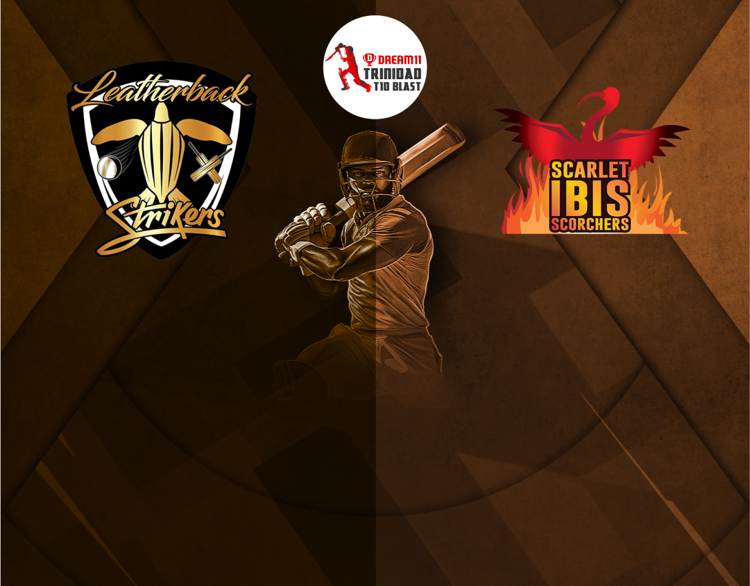 Match 20 of dream11 trinidad t10 blast, 7th edition, 2025: leatherback strikers vs scarlet ibis scorchers banner