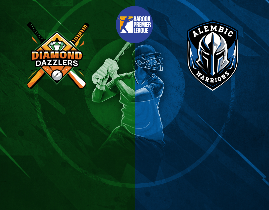 Match 11 of baroda premier league, 2025: diamond dazzlers vs alembic warriors banner