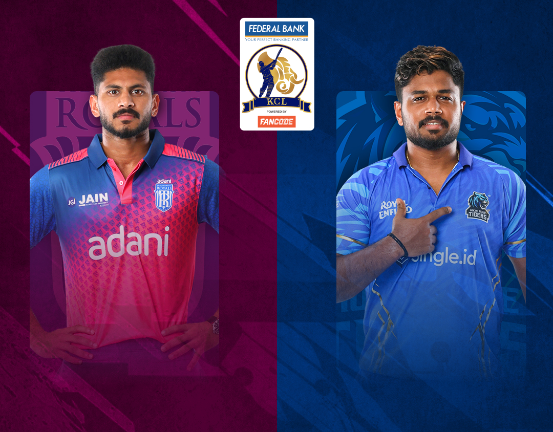 Match 2 of kerala cricket league, 2025: adani trivandrum royals vs kochi blue tigers banner
