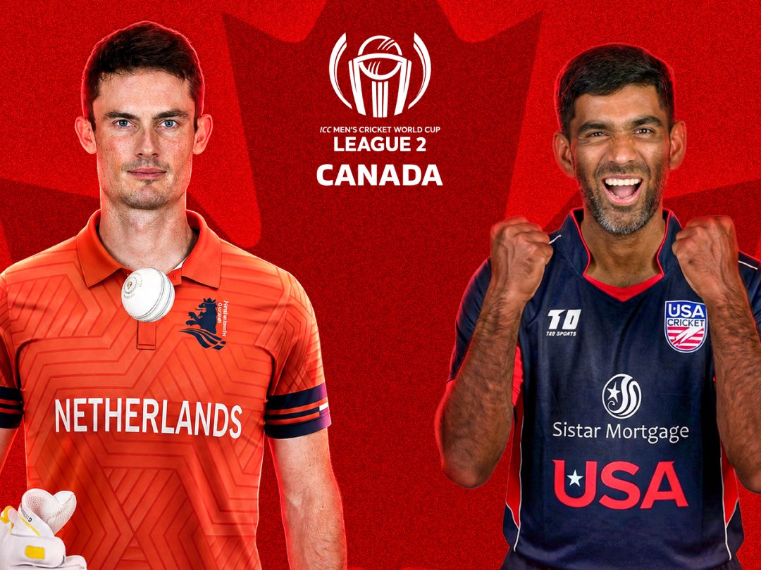Match 2 of icc cwc league 2 canada, 2026: netherlands vs usa banner