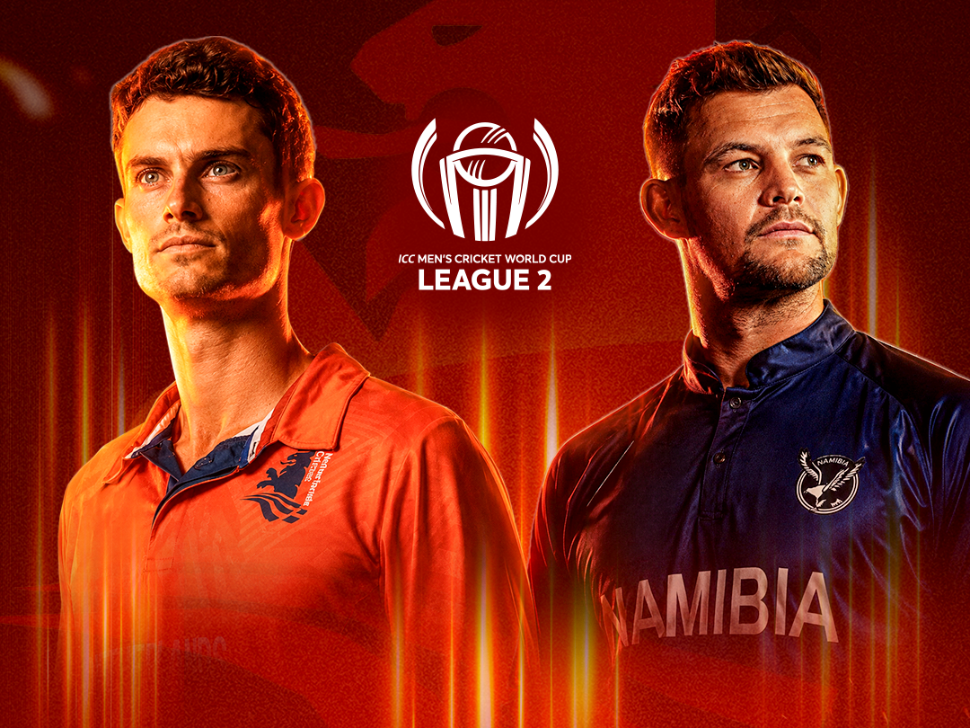 Match 121 of icc cwc league 2 netherlands, 2026: netherlands vs namibia banner