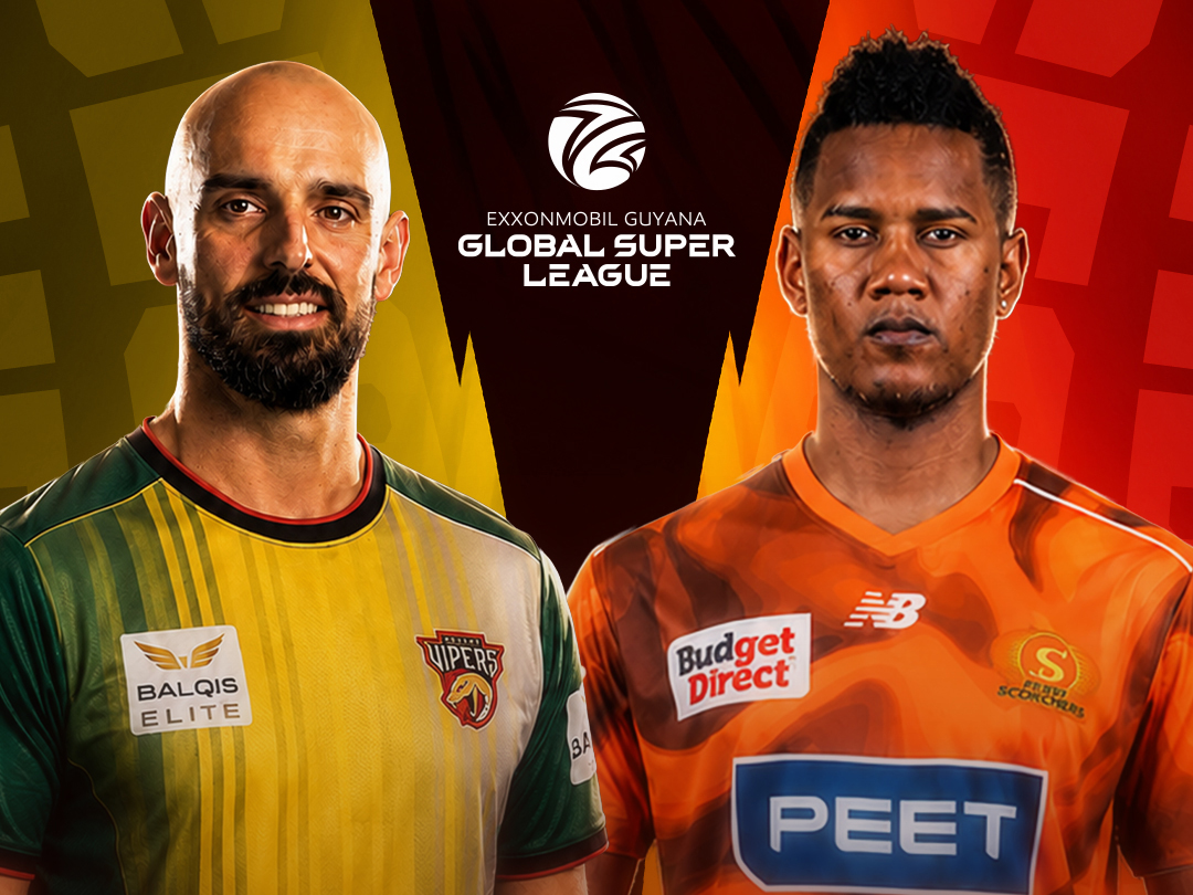 Match 8 of global super league, 2026: desert vipers vs perth scorchers xi banner