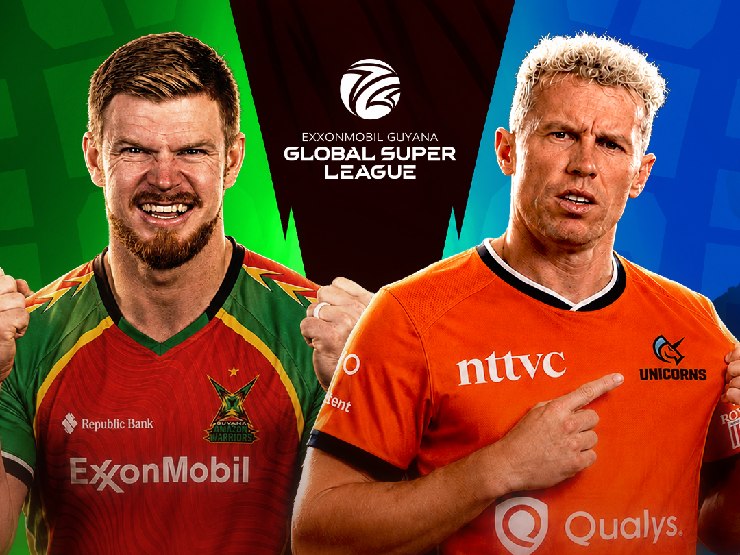 Match 2 of global super league, 2026: guyana amazon warriors vs san francisco unicorns banner