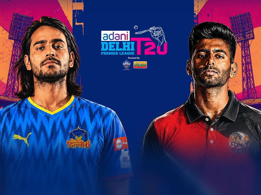 Delhi premier league, 2026 of delhi premier league, 2026: purani dilli-6 vs east delhi riders banner