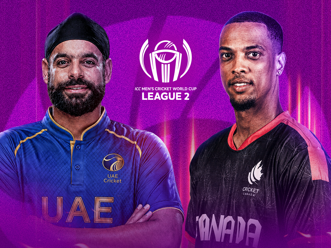 Match 126 of icc cwc league 2 scotland, 2026: united arab emirates vs canada banner