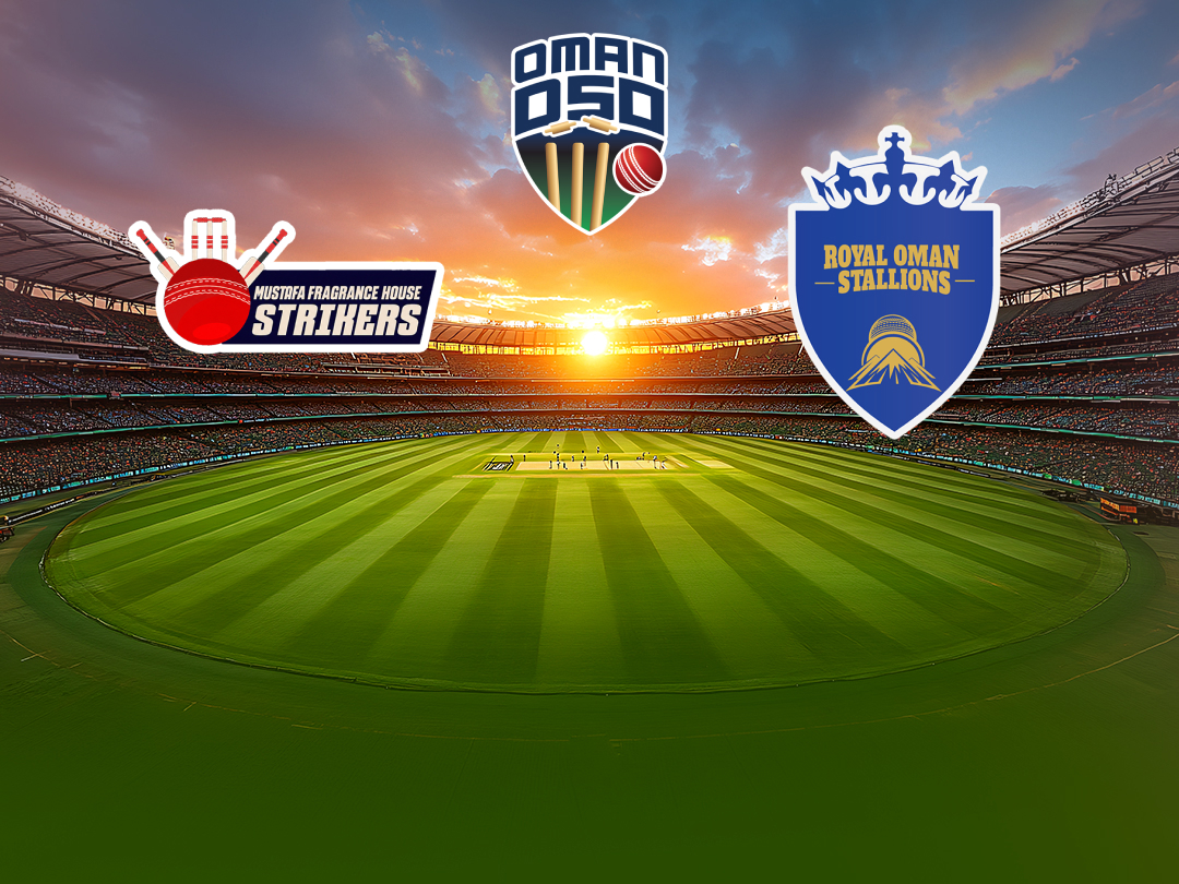 Match 4 of oman d50 2026: mustafa fragrance house strikers vs royal oman stallions banner