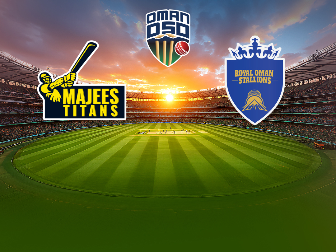 Match 6 of oman d50 2026: majees titans vs royal oman stallions banner