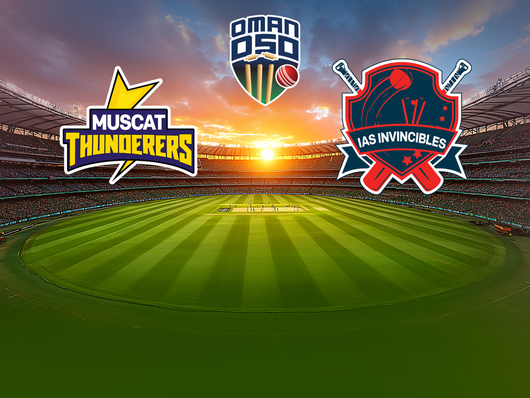 Match 9 of oman d50 2026: muscat thunders vs ias invincibles banner