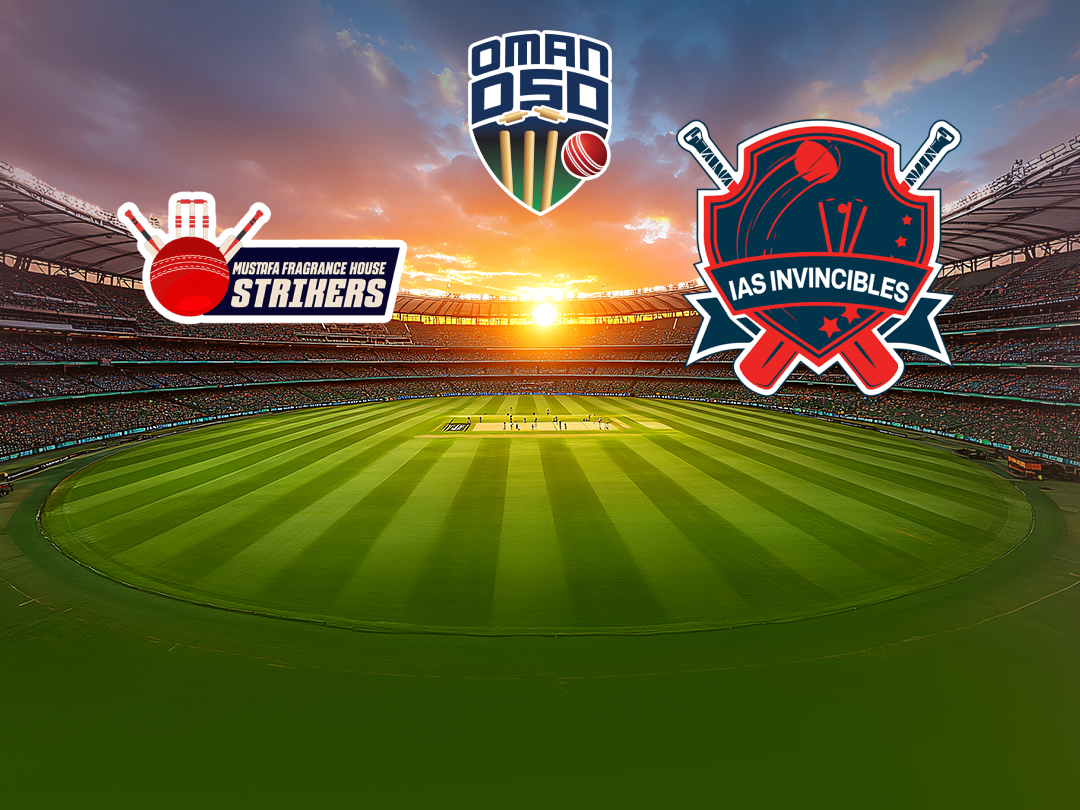 Match 13 of oman d50 2026: mustafa fragrance house strikers vs ias invincibles banner