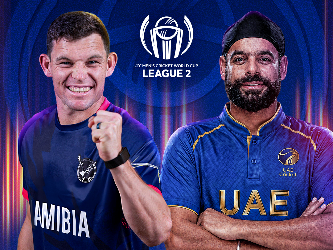 Match 128 of icc cwc league 2 usa, 2026: namibia vs united arab emirates banner