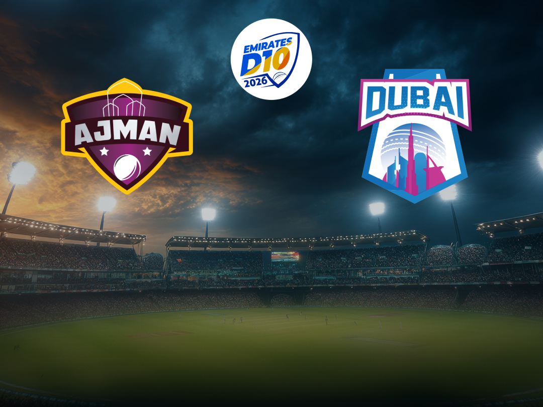 Match 34 of emirates d10, 2026: ajman vs dubai banner