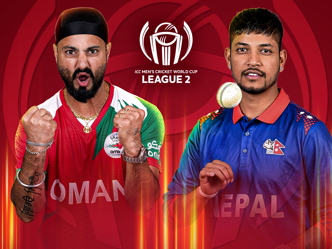 Match 135 of icc cwc league 2 oman, 2026: oman vs nepal banner