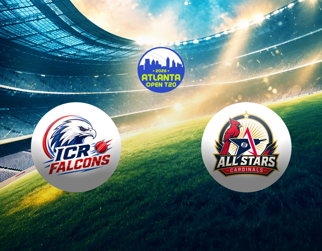 Match 1 of atlanta open t20 2026: icr falcons vs all stars cardinals banner