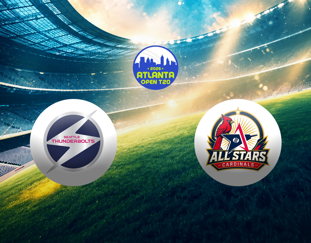 Match 9 of atlanta open t20 2026: seattle thunderbolts vs all stars cardinals banner