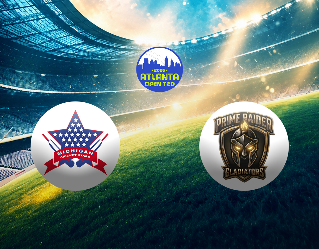 Match 13 of atlanta open t20 2026: michigan cricket stars vs prime raider gladiators banner