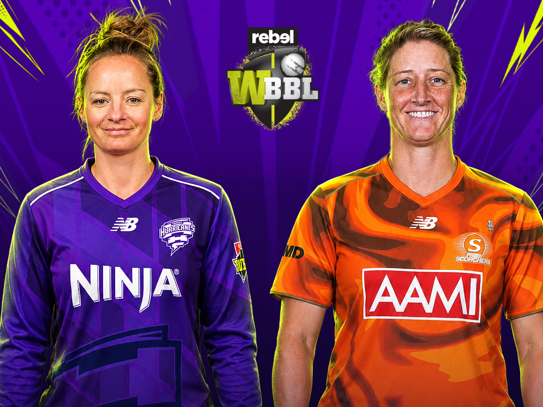 Match 26 of women's big bash league, 2026: hobart hurricanes women vs perth scorchers women banner