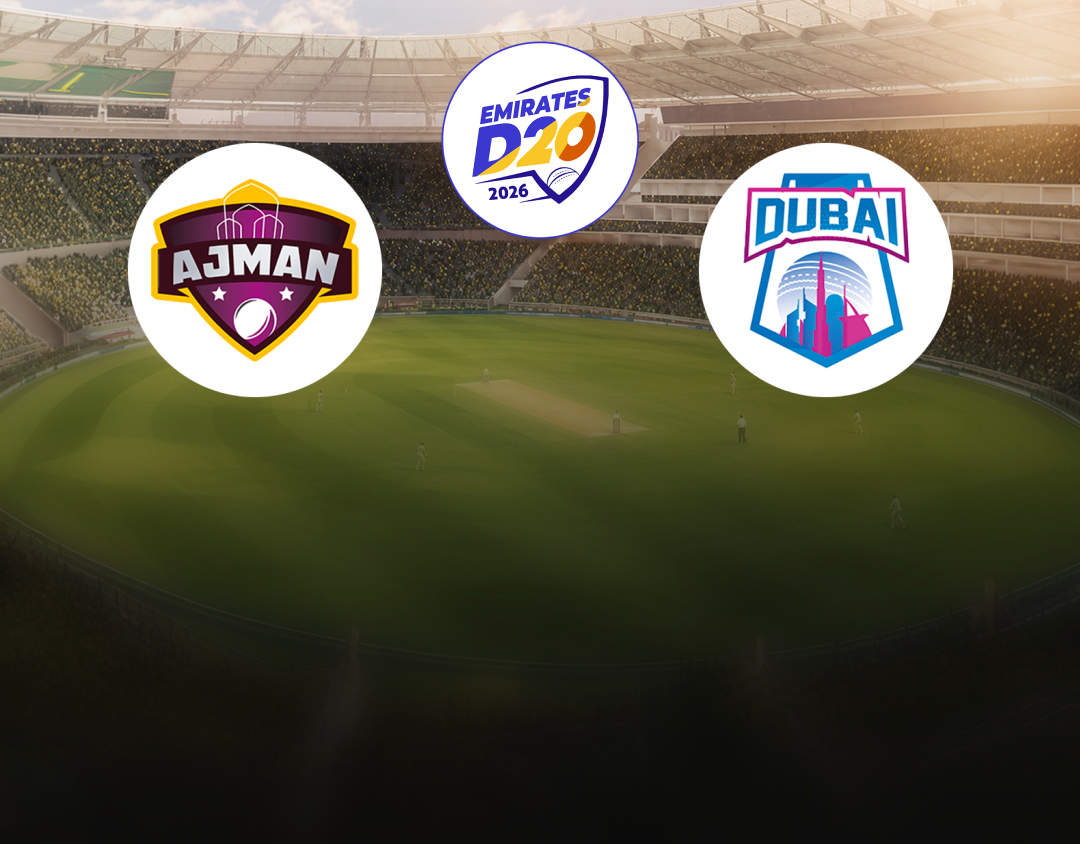 Match 14 of emirates d20, 2026: ajman vs dubai banner