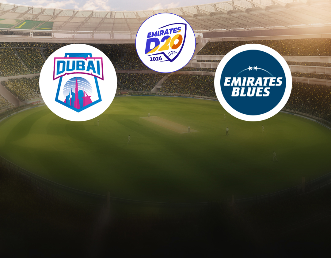 Match 22 of emirates d20, 2026: dubai vs emirates blues banner
