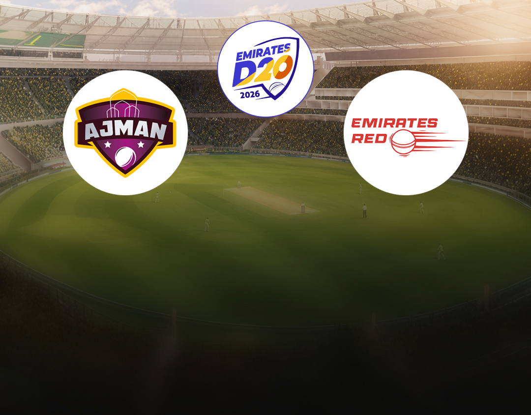 Match 26 of emirates d20, 2026: ajman vs emirates red banner