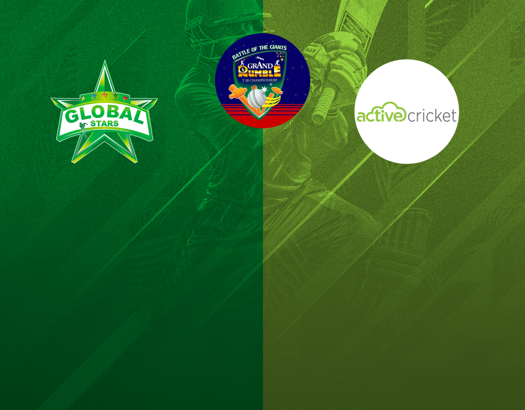 Match 8 of grand rumble t10 championship season 2: global stars cc vs active cc banner