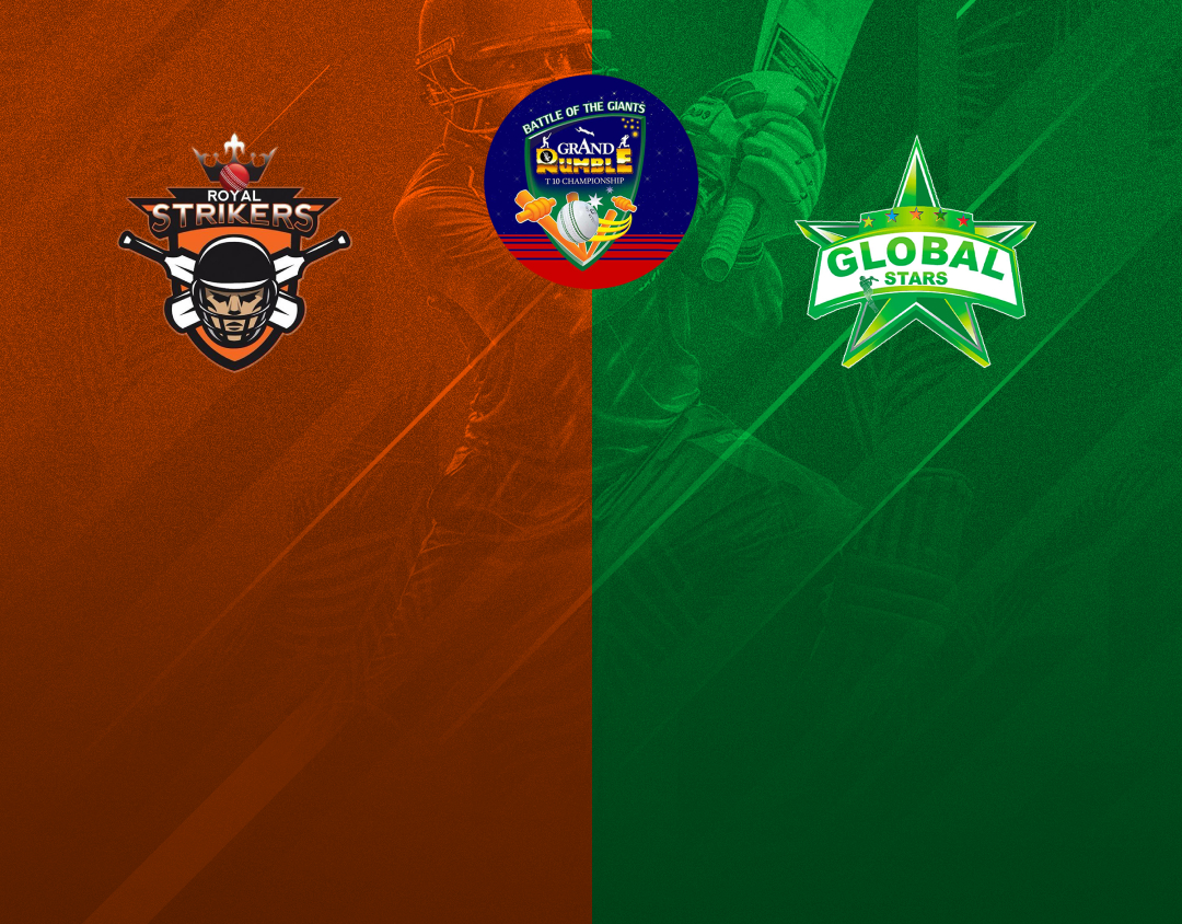 Match 16 of grand rumble t10 championship season 2: royal strikers cc vs global stars cc banner