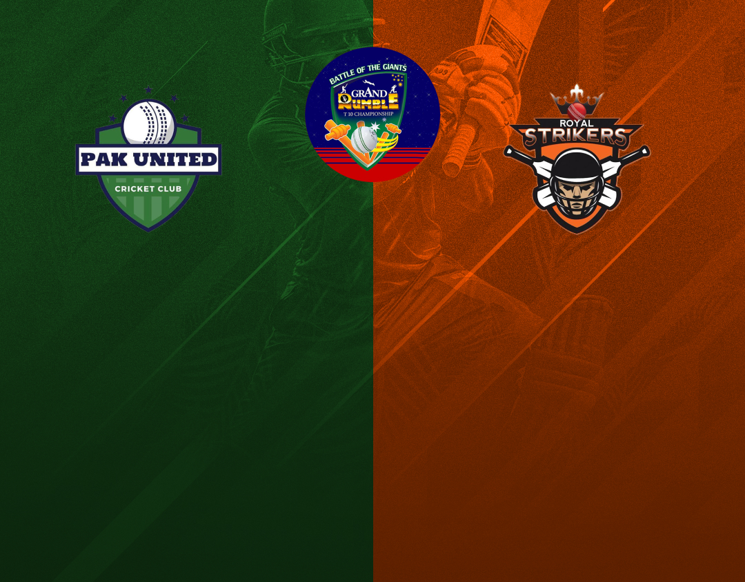Plate semi final 2 of grand rumble t10 championship season 2: pak united cc vs royal strikers cc banner