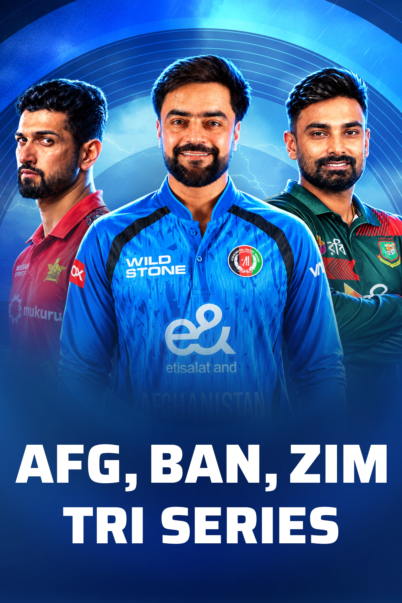 Afghanistan, bangladesh & zimbabwe tri series, 2026 cricket vertical banner