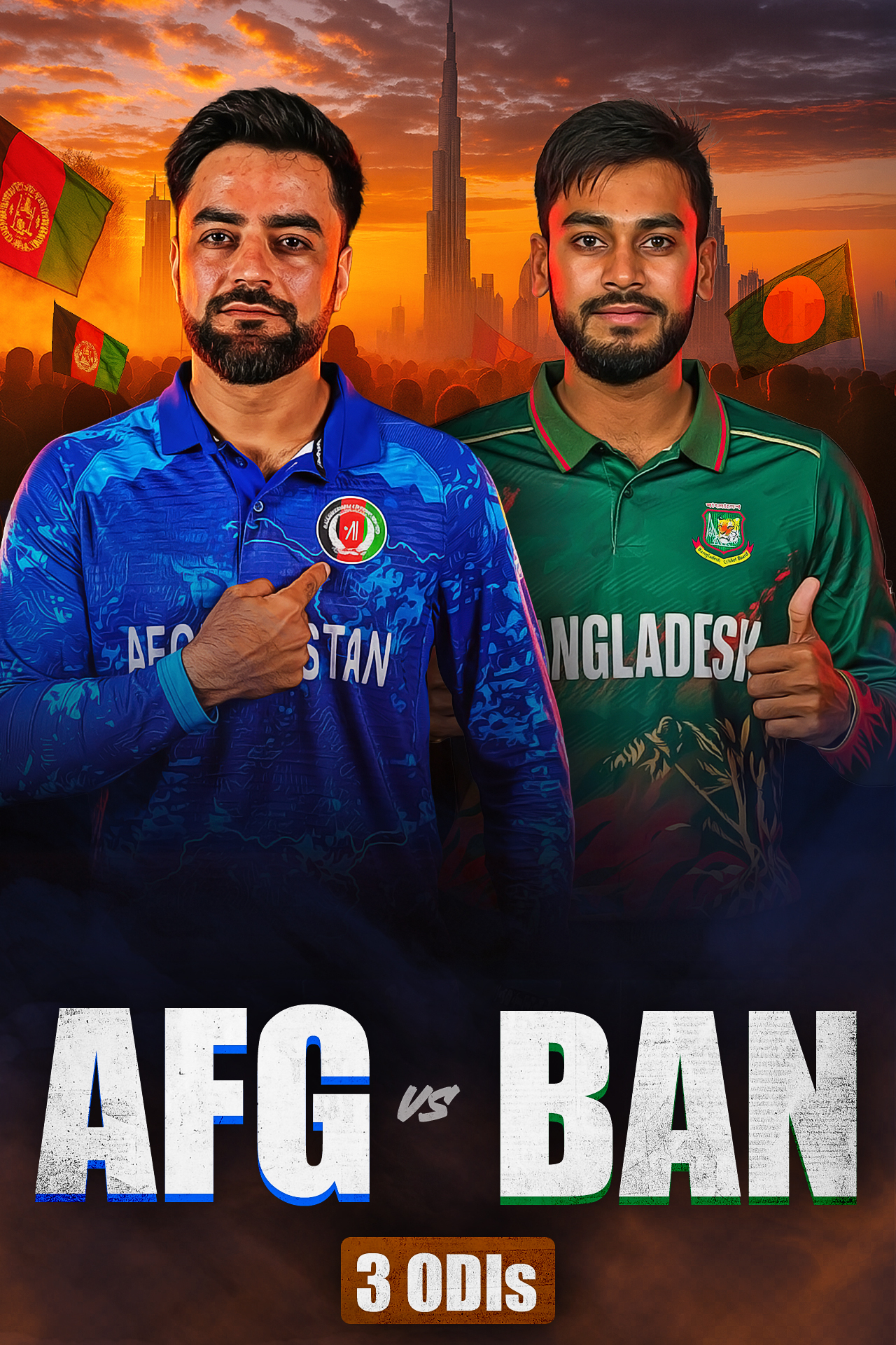 Afghanistan and bangladesh tour in uae, 2025 cricket vertical banner