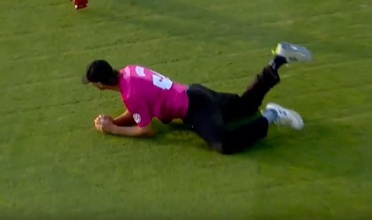 UP AND GONE! Ben Green’s reflex grab sent Cox packing