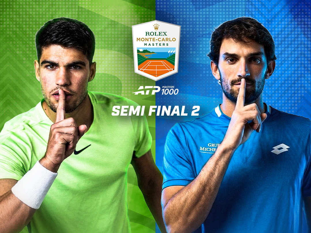C. Alcaraz vs v. Vacherot of atp masters rolex monte-carlo 2026 banner