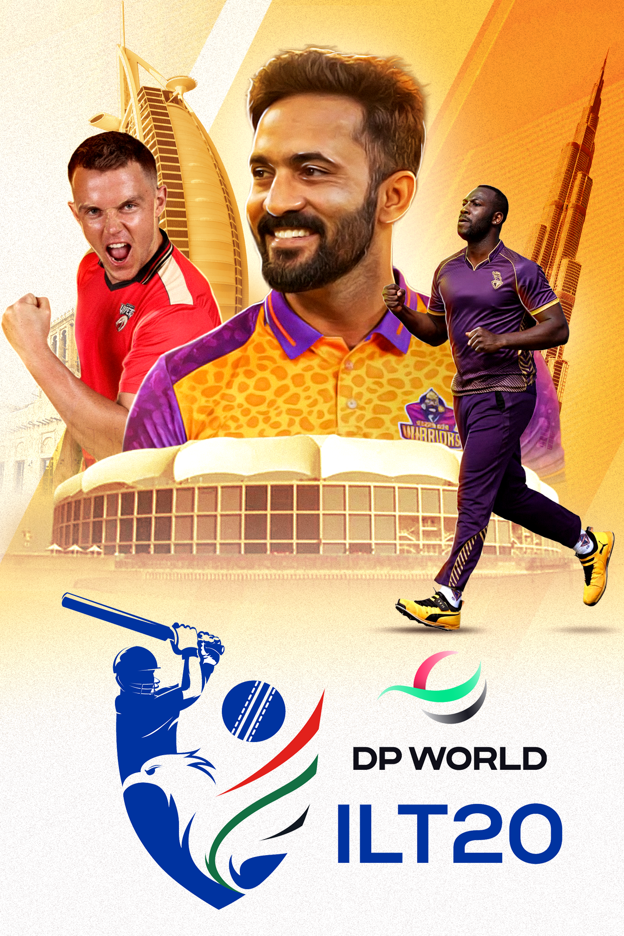 Dp world ilt20 2025-26 cricket vertical banner