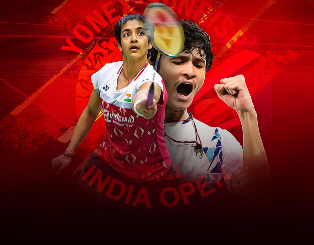 Round of 16, court 2 of yonex sunrise india open, 2025 banner