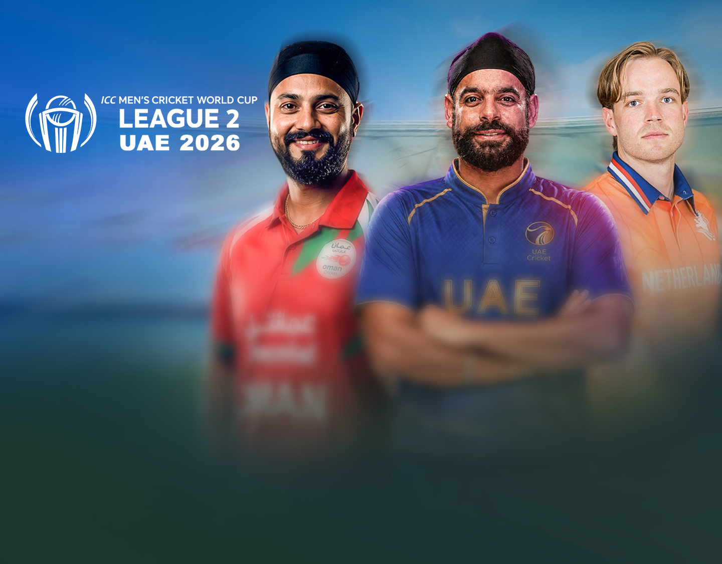Match 142 of icc cwc league 2 uae, 2026: united arab emirates vs oman banner