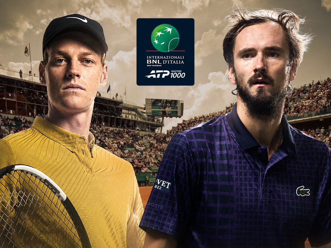 Sf: j. Sinner vs d. Medvedev of atp masters internazionali bnl d'italia 2026 banner