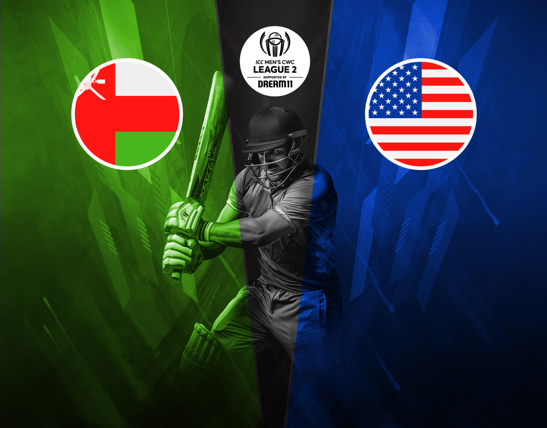 Match 51 of icc cwc league 2, 2023-27: oman vs usa banner