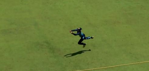 One-handed stunner: Nilakshika de Silva pouches a brilliant catch at the ropes