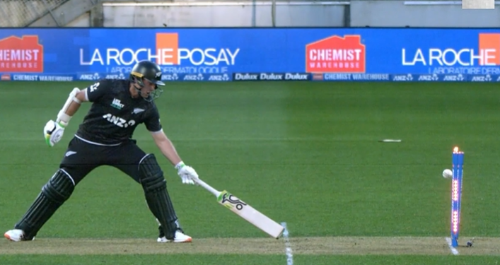 UNLUCKY! Tom Latham fell to a mistimed hit