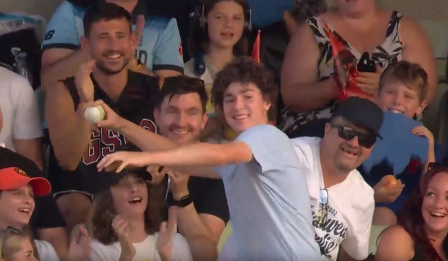 Donovan Ferreira’s 98-metre six caught with flair in the stands