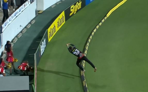 Chris Green’s swashbuckling dive just falls short of stopping a six