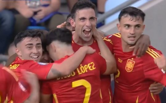 LAST-MINUTE MAGIC! Cesar Tarrega headed Spain to victory