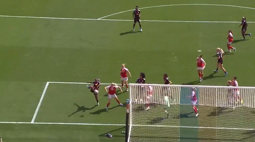 ELEVATED FINISH! Kadidiatou Diani’s high boot finds the net
