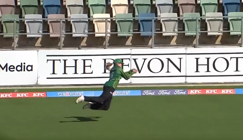 WOWZA! Flora Devonshire takes a gravity-defying catch