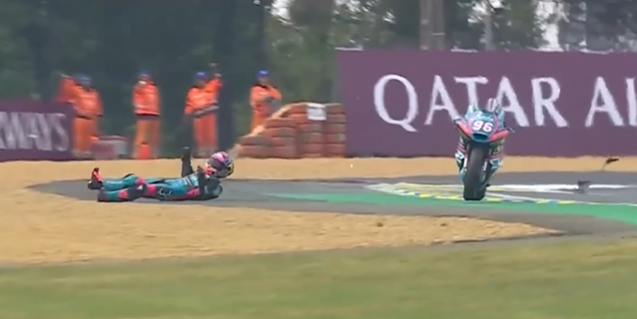 UNREAL! Dani Holgado goes flying as his bike rides on