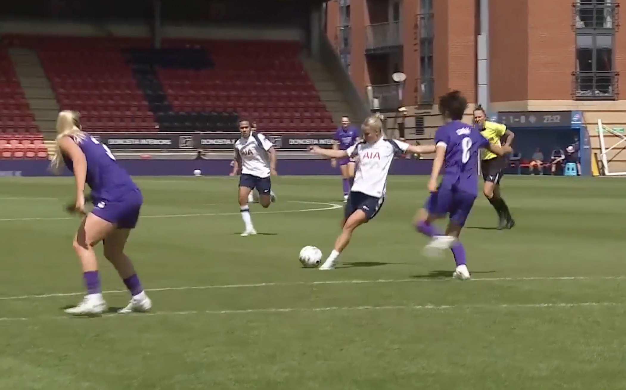 OUTRAGEOUS! Olivia Holdt whips it into the top right corner