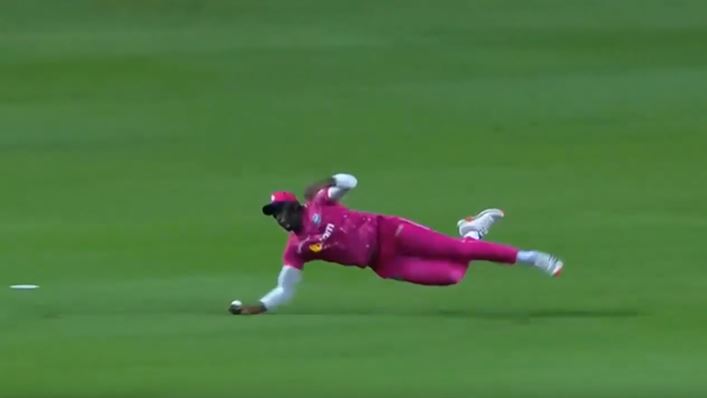 SCINTILLATING! Kadeem Alleyne plucked a one-handed catch