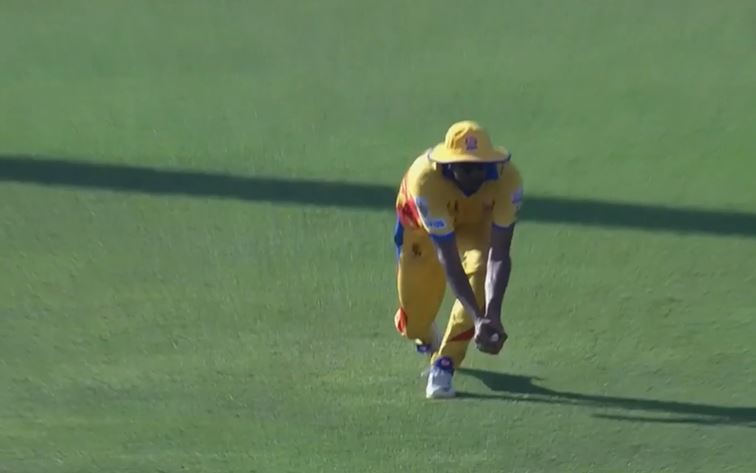 GOODNESS! Ashwin leaped in to take a two-handed screamer