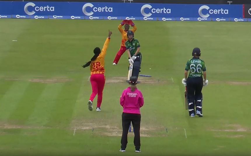FIERY! Kudzai Chigora sent the off stump cartwheeling