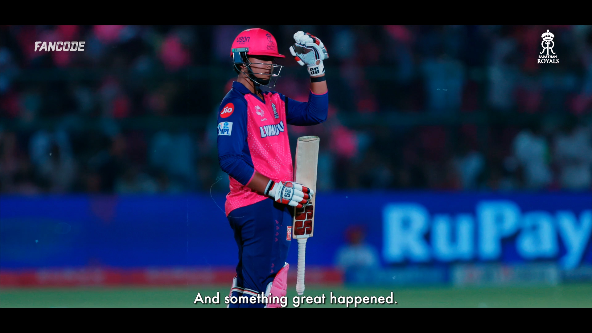 Whose bat did Vaibhav score his maiden hundred with